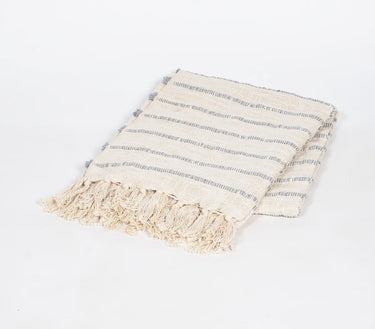 Handwoven Striped Cotton Throw with Tassels Q5-Chateaux ME