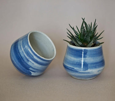 Ink Blue Ceramic Planters (set of 2)-Chateaux ME