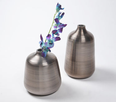 Ribbed Lacquered Aluminium Flower Vases (set of 2)-Chateaux ME