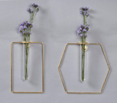 Geometric Glass & Metal Test tube Planter Vases (Set of 2)-Chateaux ME