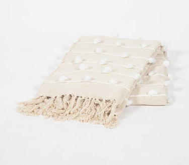 Handwoven Cotton Popcorn Striped & Tasseled Throw-Chateaux ME