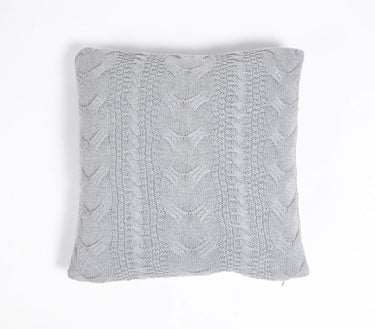 Classic Knitted Cotton Grey Cushion Cover-Chateaux ME