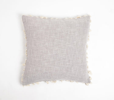 Solid tasseled Grey Cotton Cushion Cover-Chateaux ME