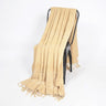 Solid Sand Tasseled Throw with Line Embroidery-Chateaux ME