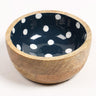 Enamelled Polka Dotted Navy Blue Wooden Bowl-Chateaux ME