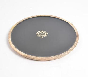 Regal motif noir enameled wooden platter-Chateaux ME