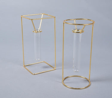 Minimal Metal & Glass Test tube Planter Vases (set of 2)-Chateaux ME