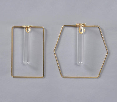 Geometric Glass & Metal Test tube Planter Vases (Set of 2)-Chateaux ME